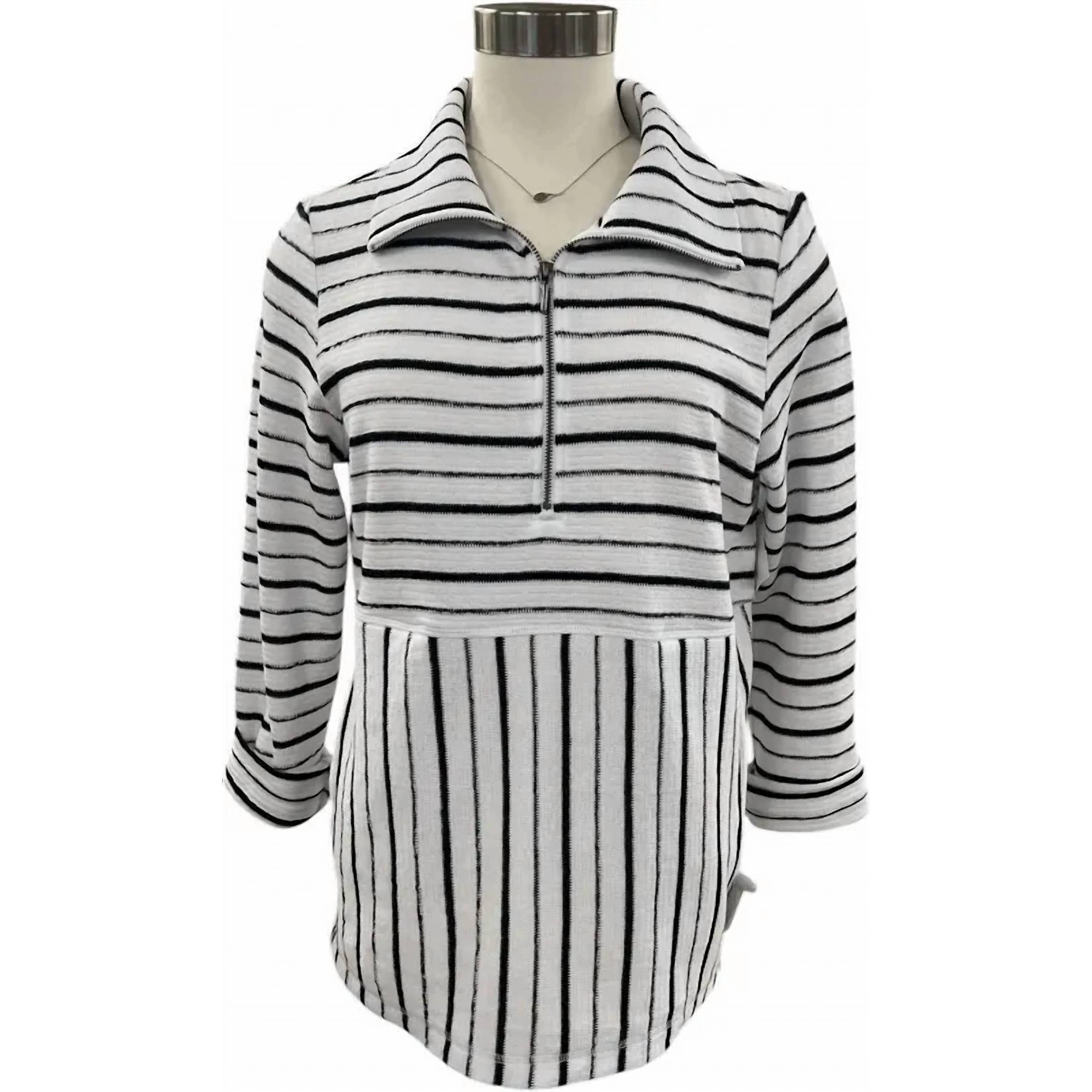 New Habitat Women's Weekend Terry Quarter Zip Pullover In Black And White